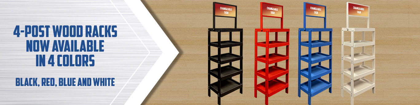 Stock Color 4-Post Wood Racks for Retailers